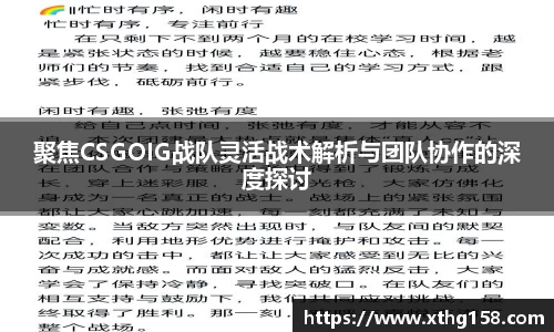 聚焦CSGOIG战队灵活战术解析与团队协作的深度探讨